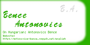 bence antonovics business card